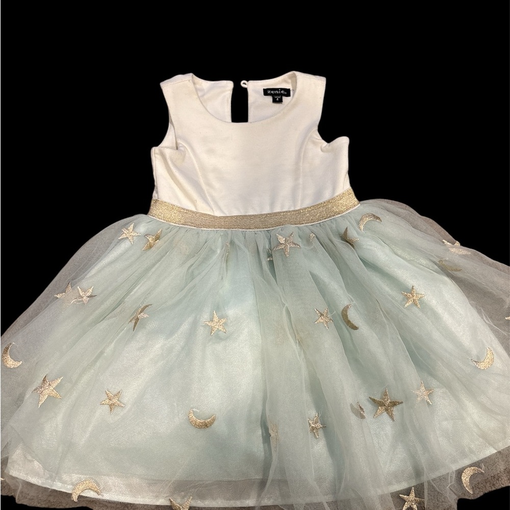 Rare Editions White and Mint Starry Dress